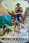Guns and Cartridges — Hunters & Dog — Winchester Tin Sign (8" × 11.75")