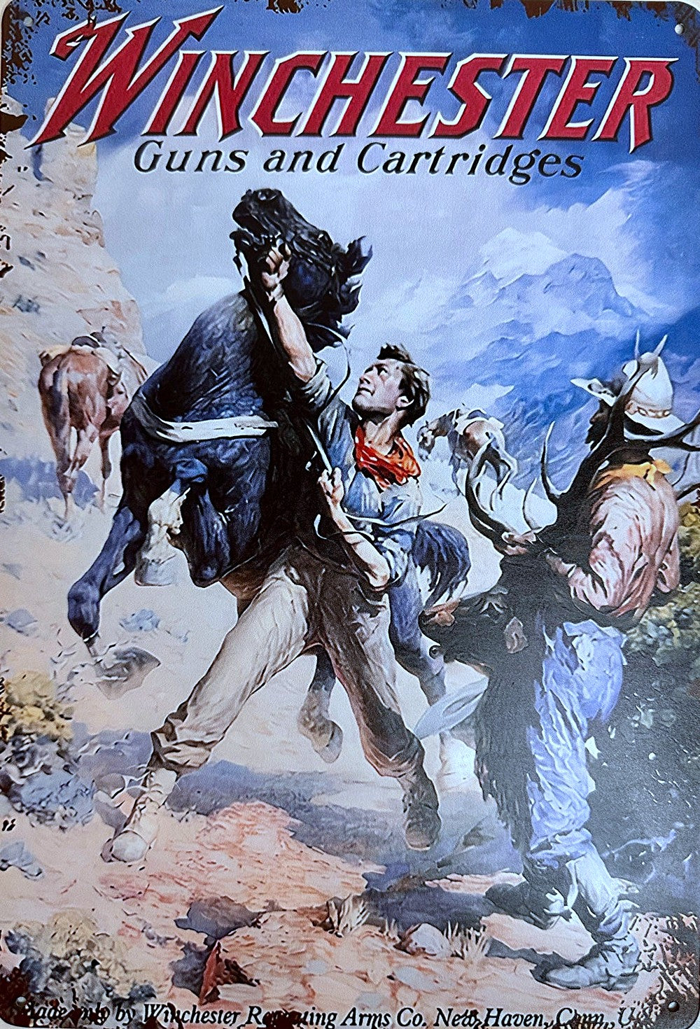 Guns and Cartridges — Mountain Horse — Winchester Tin Sign (8" × 11.75")