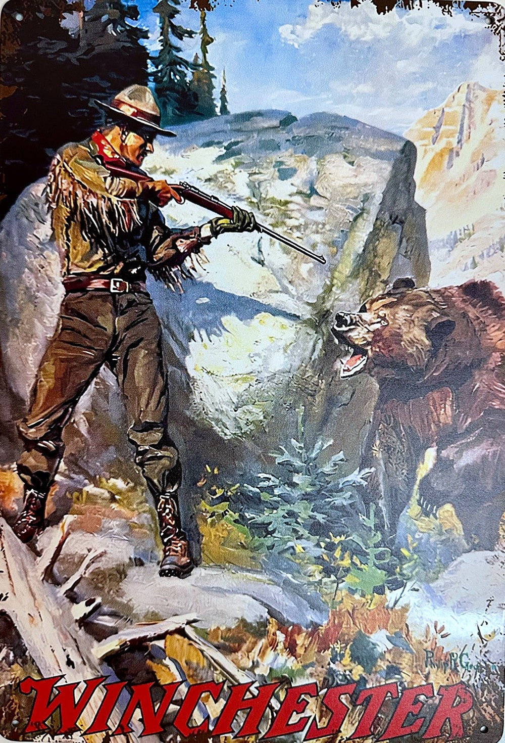 Bear Hunt — Winchester Tin Sign (8" × 11.75")