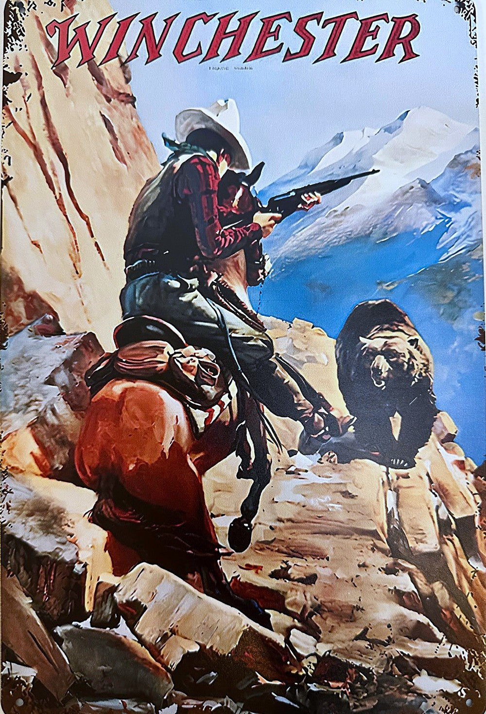 Rifle & Bear — Winchester Tin Sign (8" × 11.75")