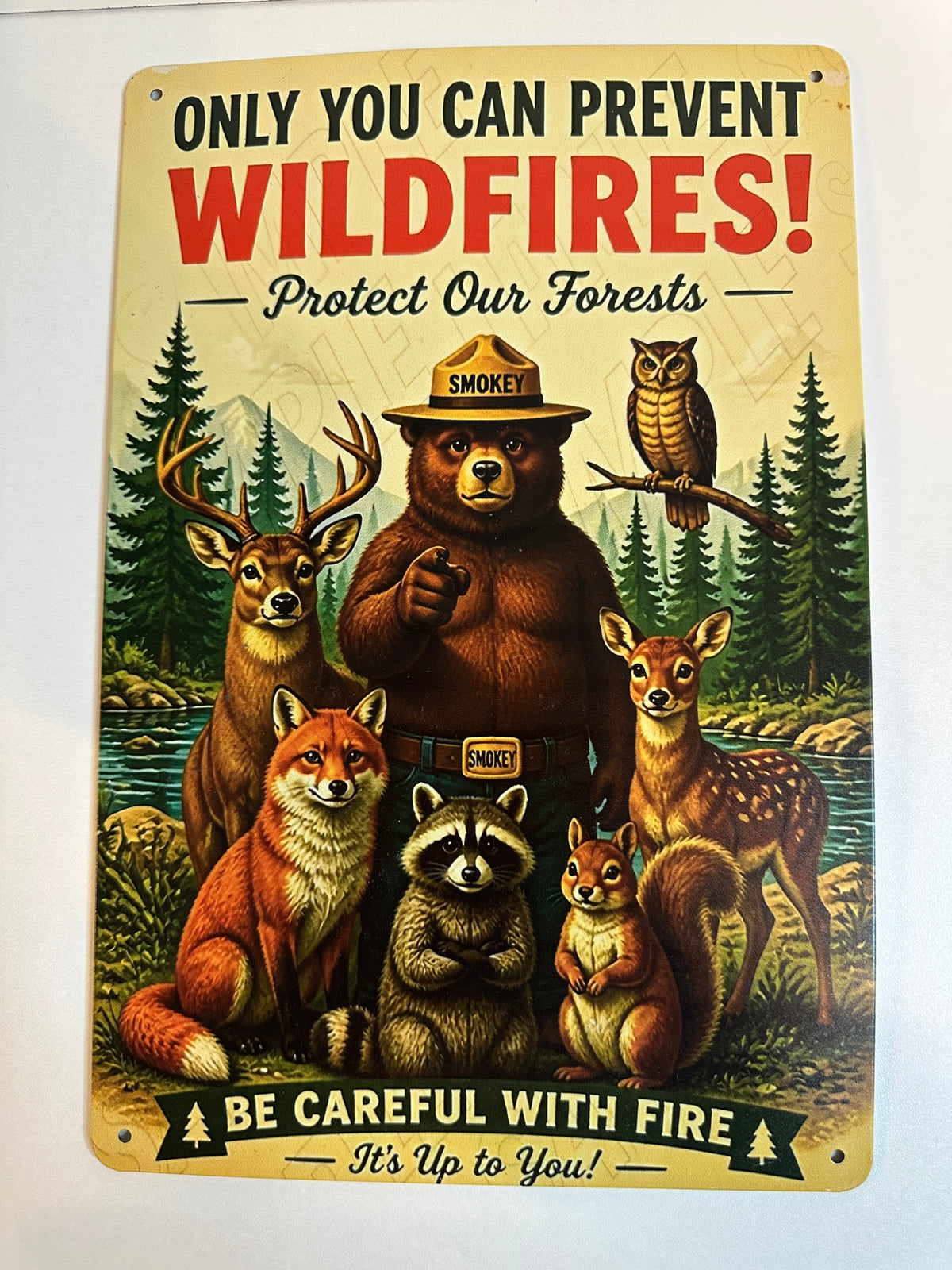 Smokey Be Careful With Fire Tin Sign — BENT (Discounted)