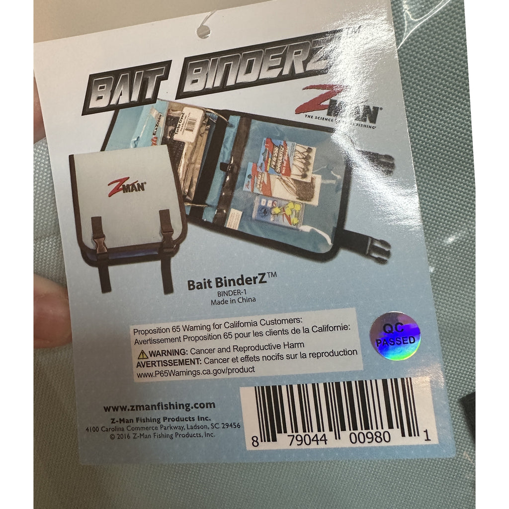 Z-Man Bait BinderZ retail hang tag - back of tag with UPC (BINDER-1)