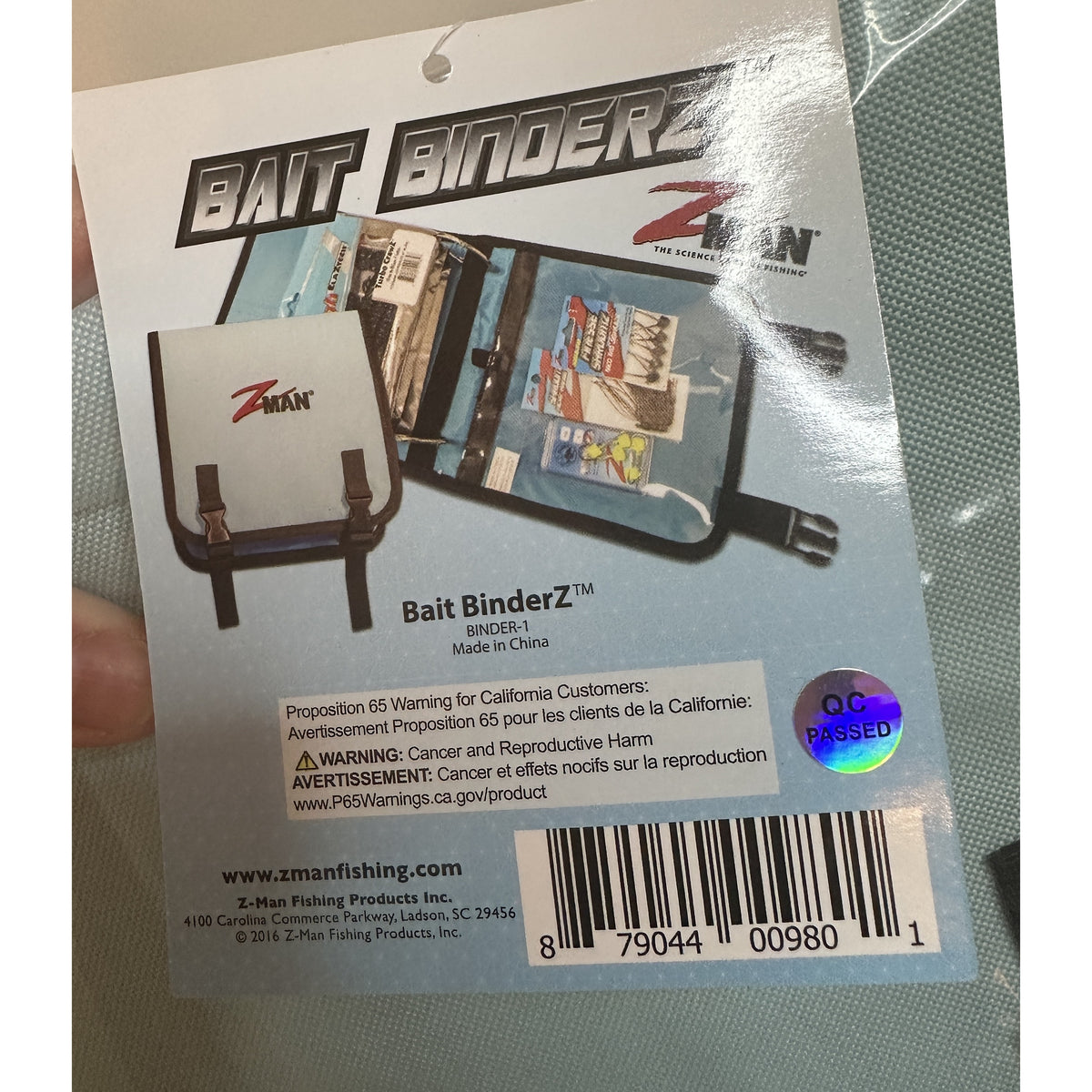 Z-Man Bait BinderZ retail hang tag - back of tag with UPC (BINDER-1)