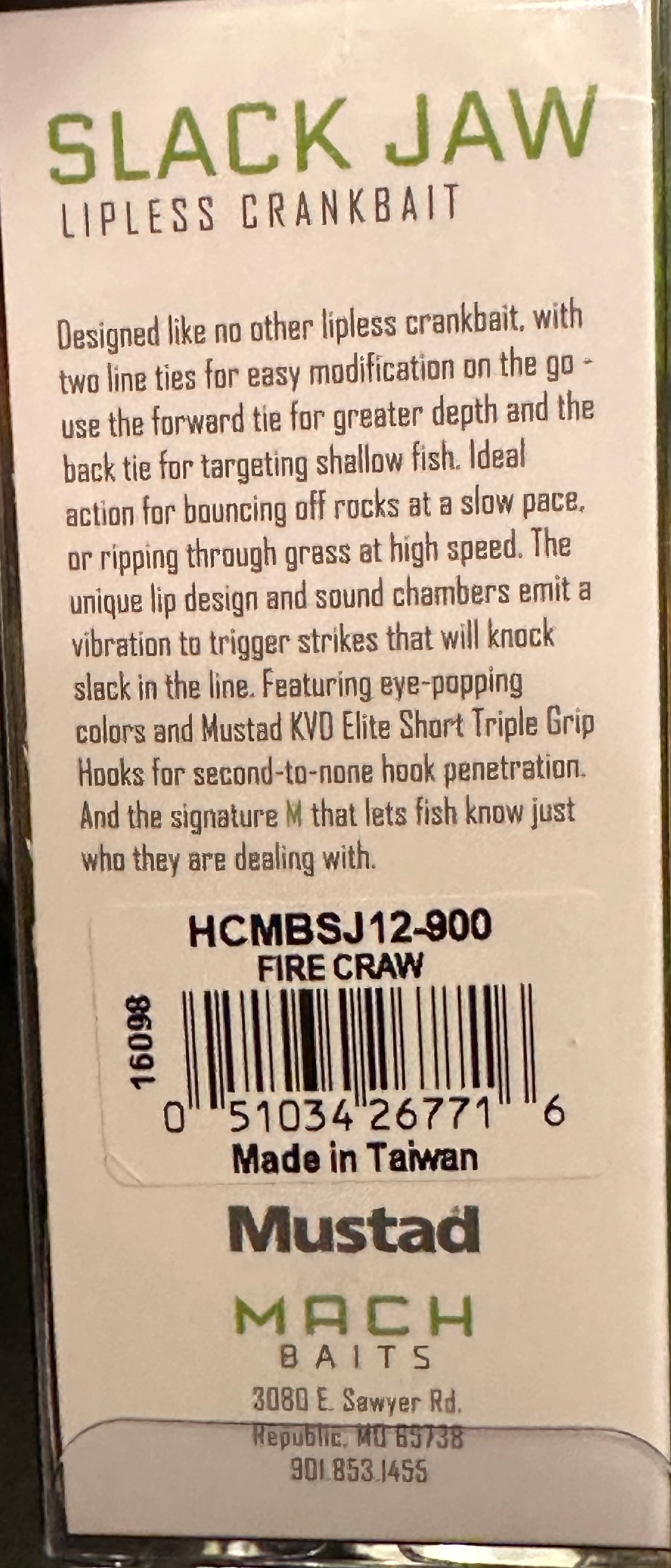 MACH BAITS SLACK JAW Lipless Crankbait 1/2 oz Spring Craw Bass Fishing Lure  - New