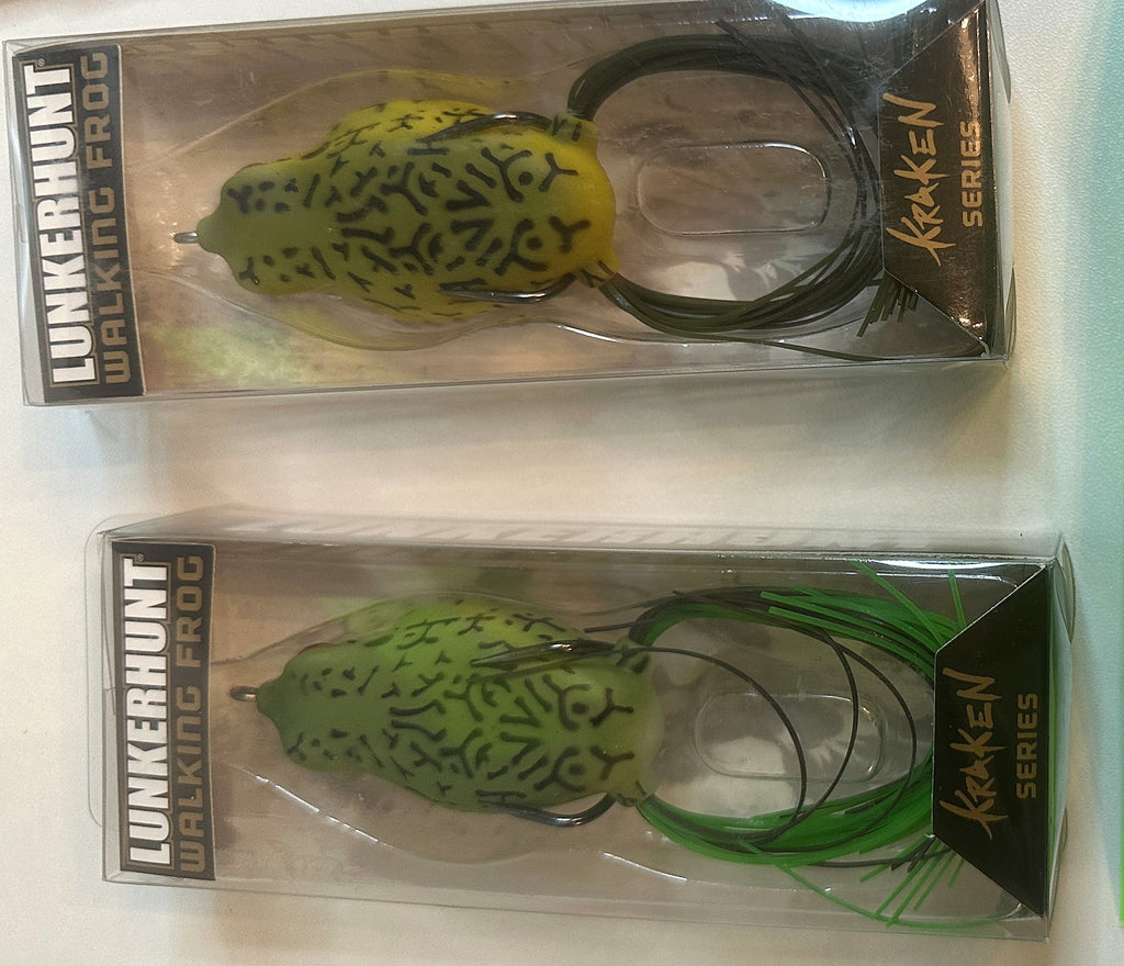 Lunkerhunt Walking Frog Kraken Series — both colors in packaging (Hops and Under Cover)