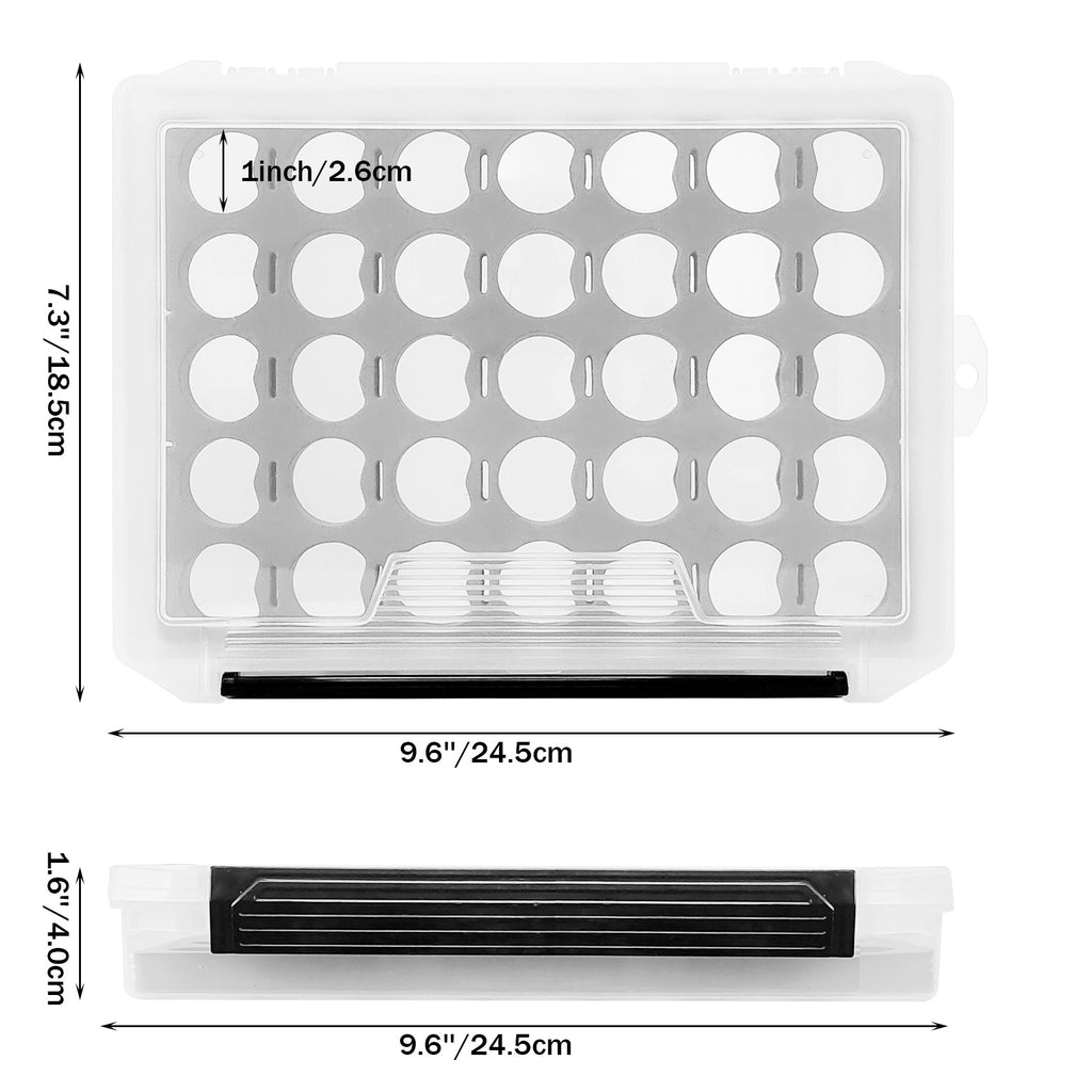 Thread box dimensions diagram: 9.6 x 7.3 x 1.6 inches, wells 1 inch