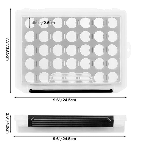 Thread box dimensions diagram: 9.6 x 7.3 x 1.6 inches, wells 1 inch