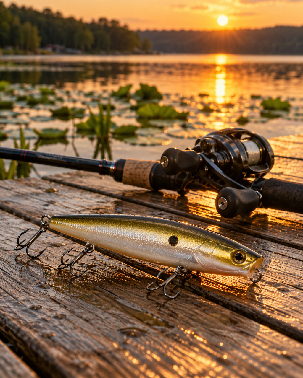 Strike King KVD Sexy Dawg Hard Knock in TN Shad 2.0 on a dock at golden hour