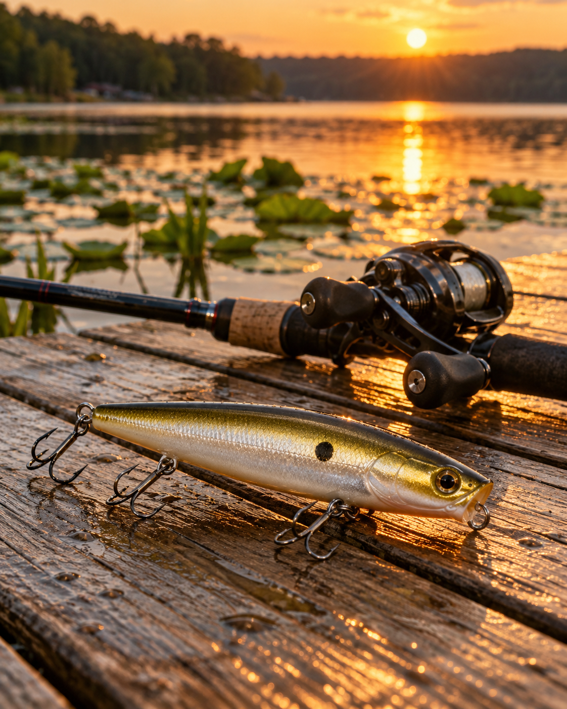 Strike King KVD Sexy Dawg Hard Knock in TN Shad 2.0 on a dock at golden hour