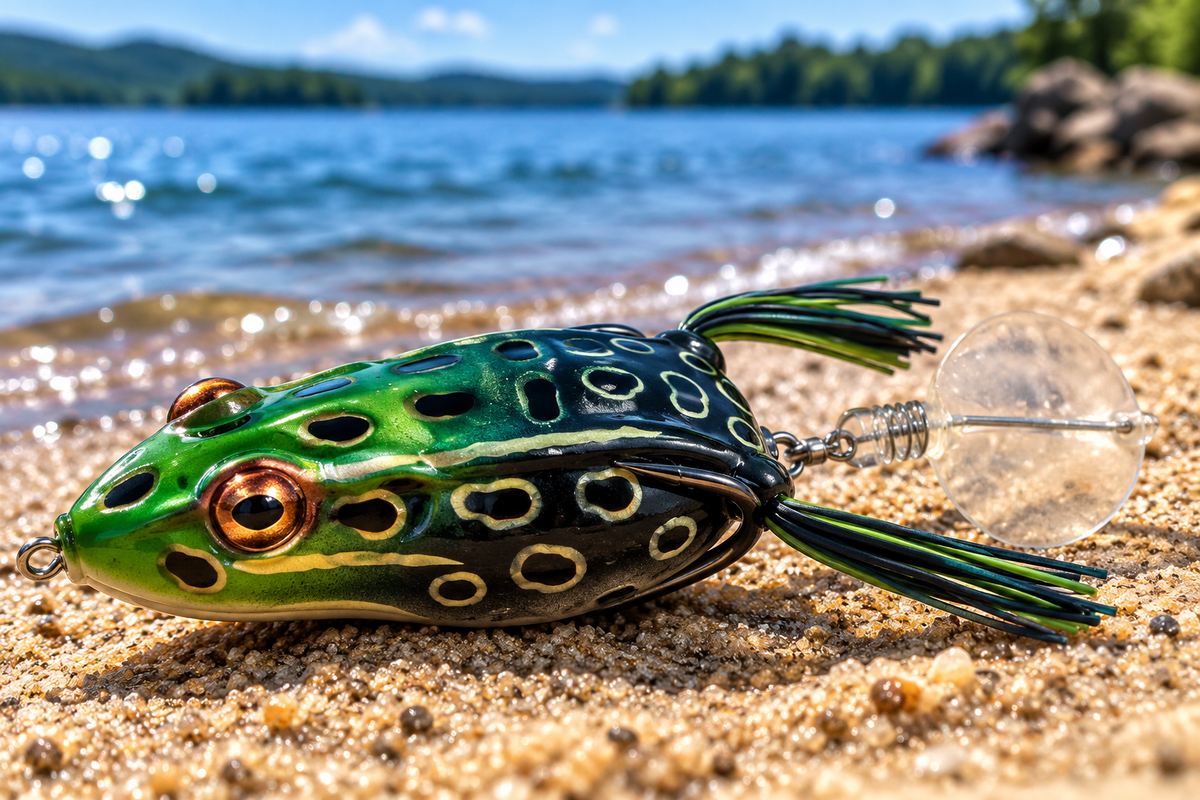 BOOYAH Toadrunner in Bullfrog on sand at the water's edge