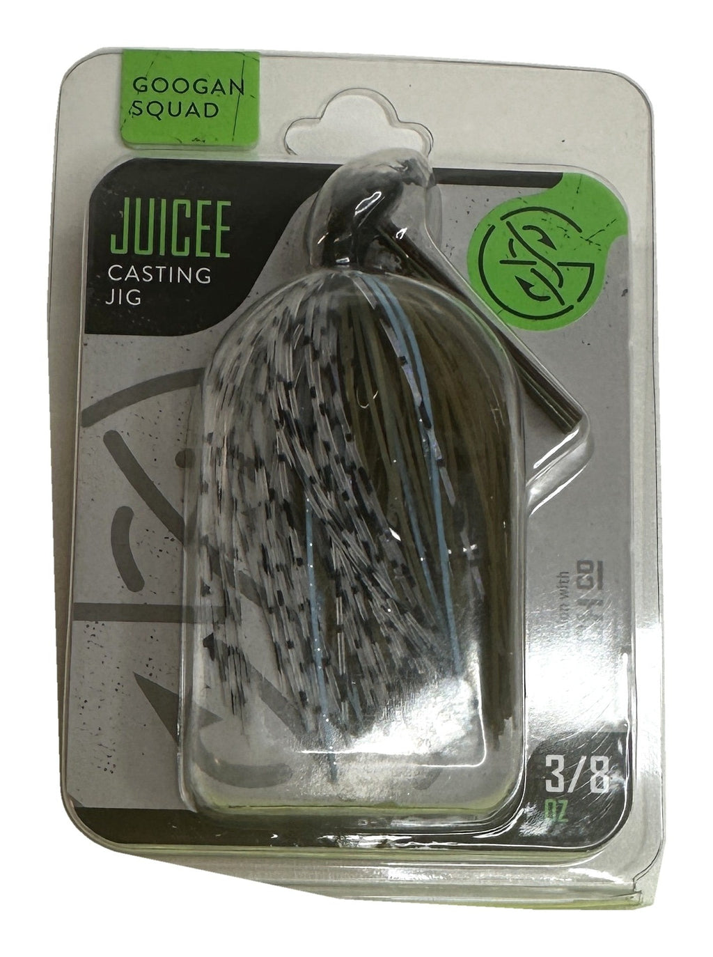 Googan Squad Juicee Casting Jig Blue Craw 3/8 oz in its retail package - front of package