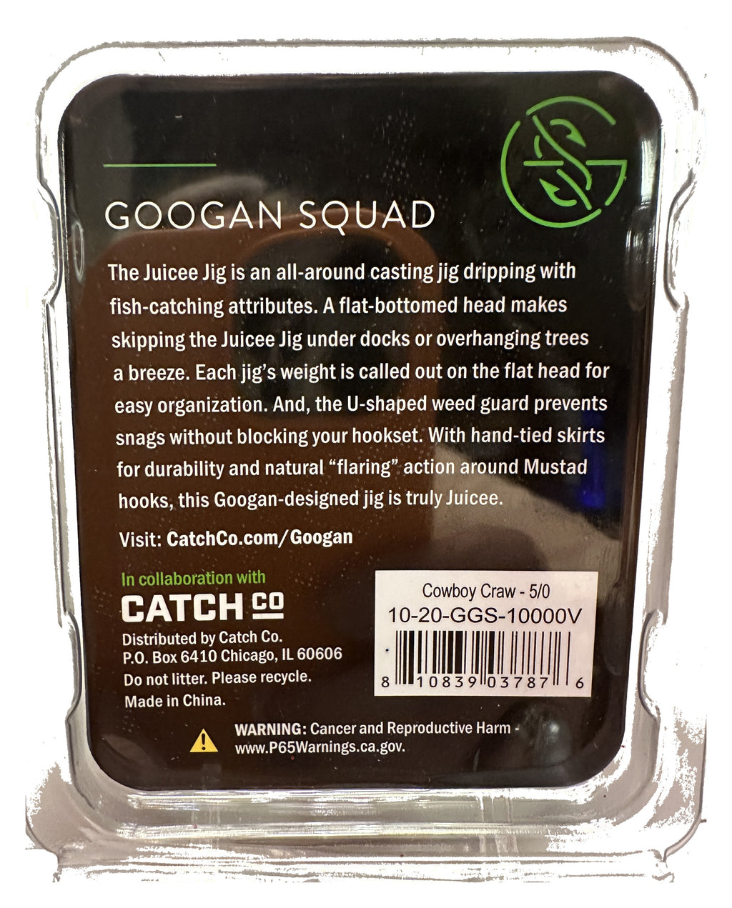 Googan Squad Juicee - Cowboy Craw 3/8 oz - back of package, flat lay (10-20-GGS-10000V)
