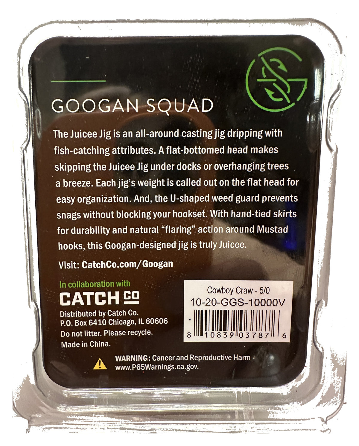 Googan Squad Juicee - Cowboy Craw 3/8 oz - back of package, flat lay (10-20-GGS-10000V)