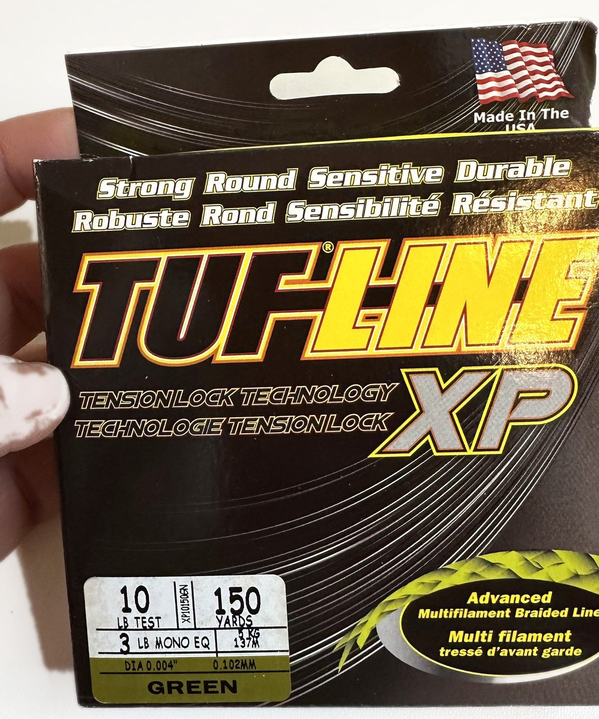 TUF-LINE XP Braided Fishing Line 10 lb Test 150 Yards Green — box front