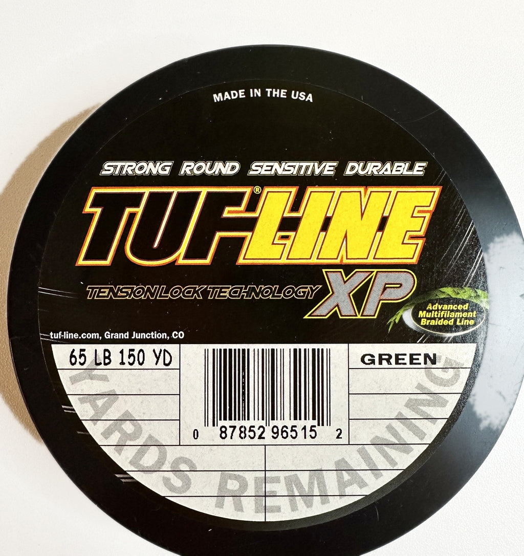 TUF-LINE XP Braided Fishing Line 65 lb Test 150 Yards Green — spool top label