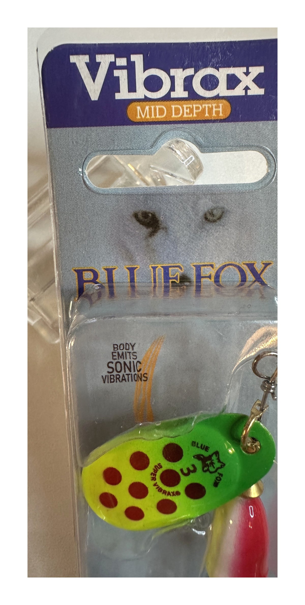 Blue Fox Vibrax package, top detail