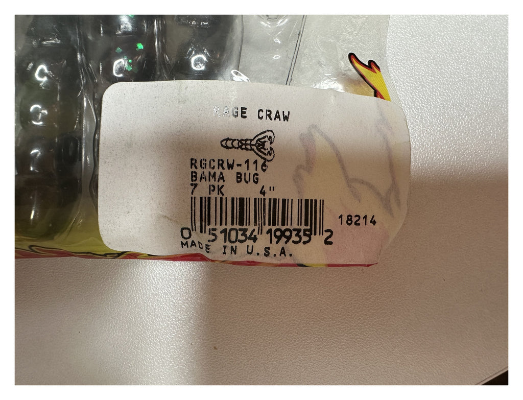 Strike King Rage Tail Rage Craw Bama Bug - bag label close-up (RGCRW-116)