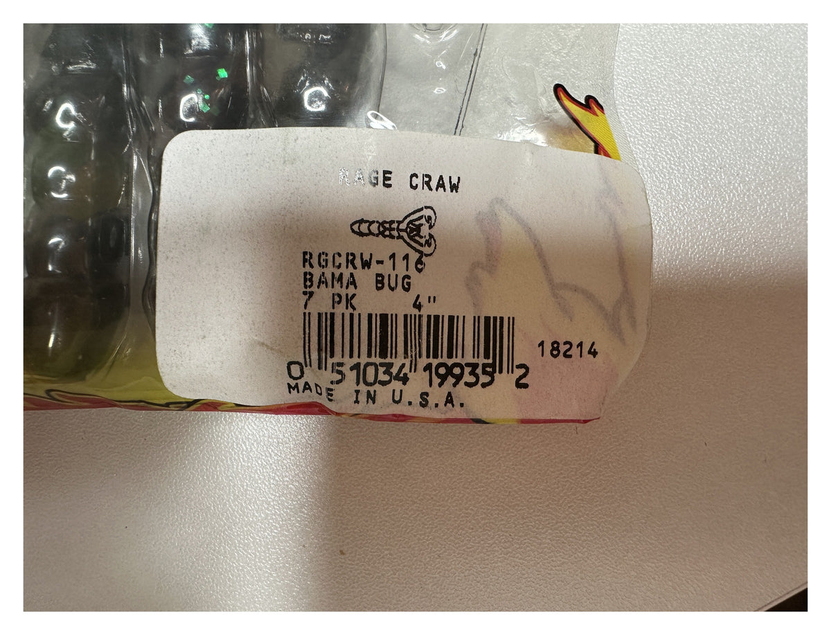 Strike King Rage Tail Rage Craw Bama Bug - bag label close-up (RGCRW-116)