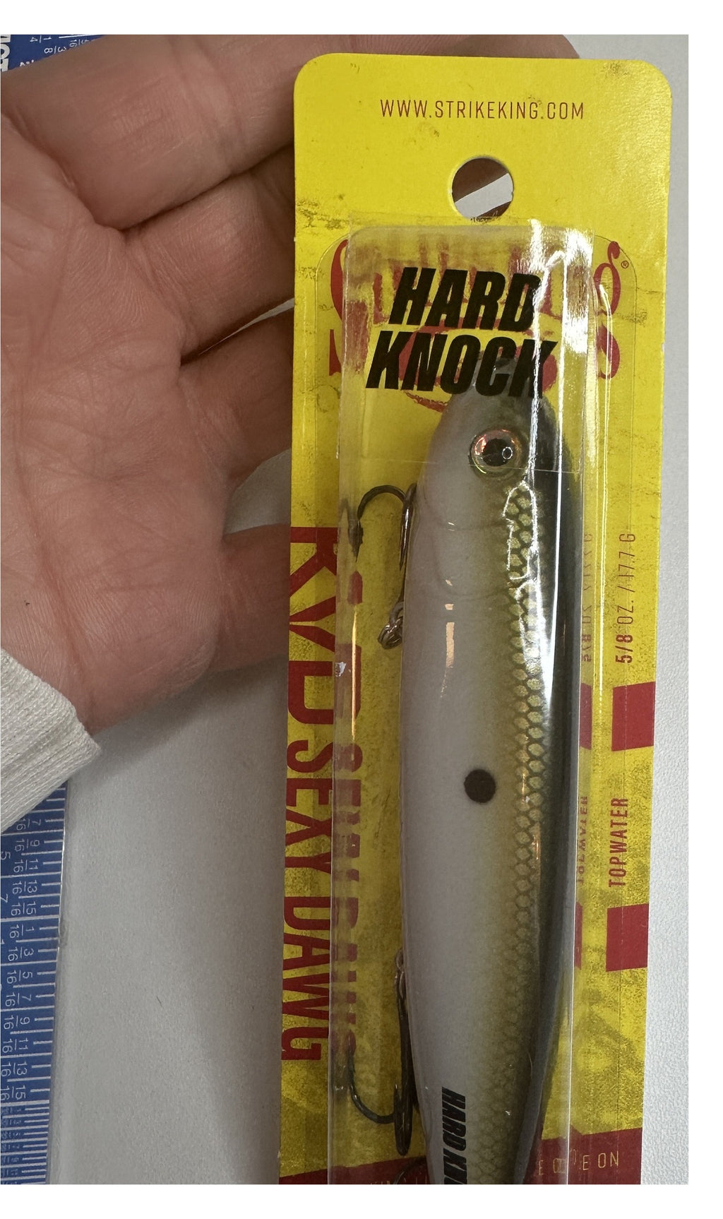 Strike King KVD Sexy Dawg Hard Knock TN Shad 2.0 - front of package, in hand