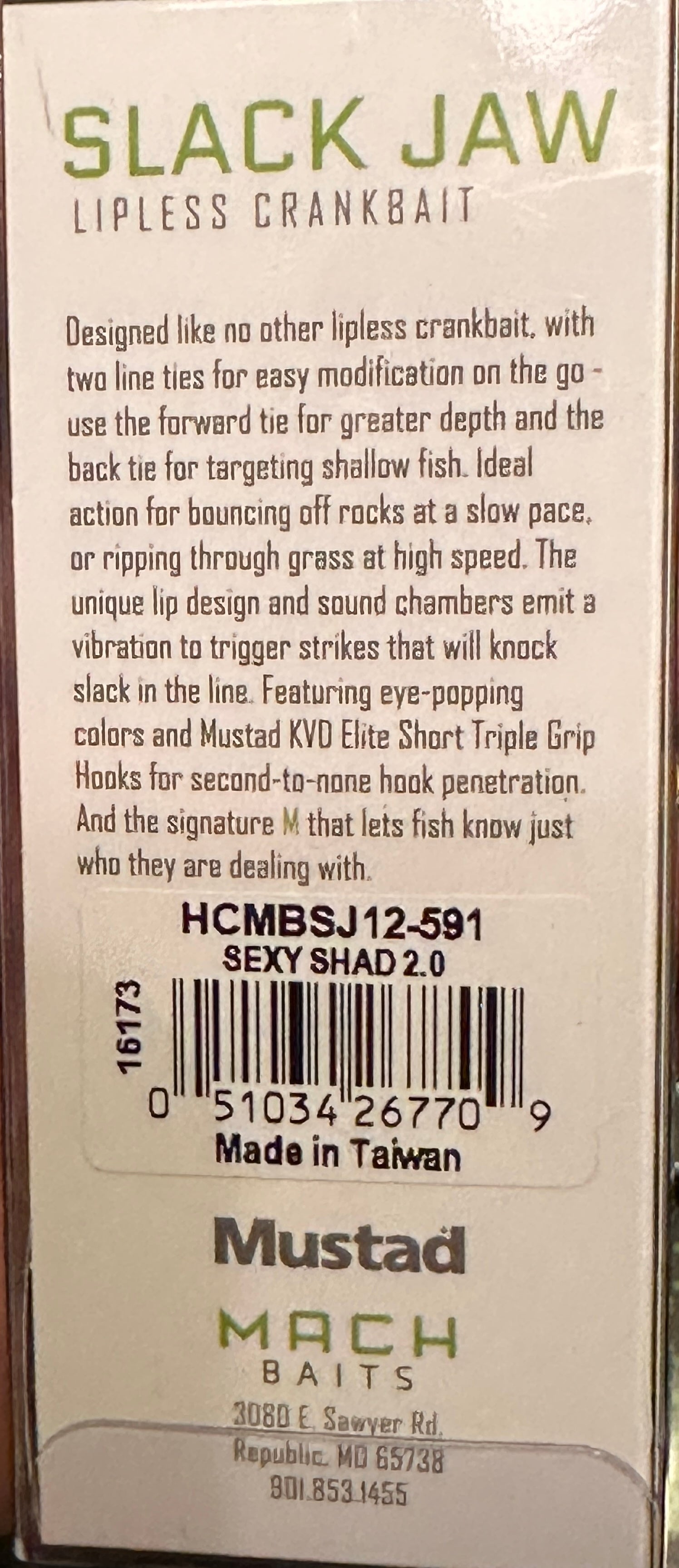 MACH BAITS SLACK JAW Lipless Crankbait 1/2 oz Spring Craw Bass Fishing Lure  - New