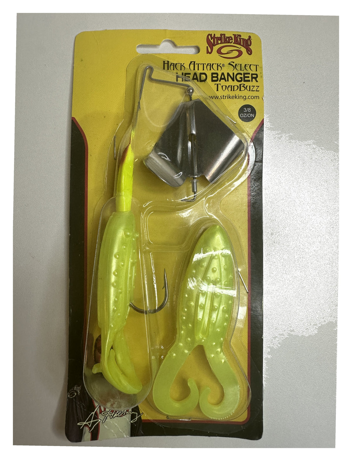 Strike King Hack Attack Select Head Banger ToadBuzz 3/8 oz - front of package, flat lay