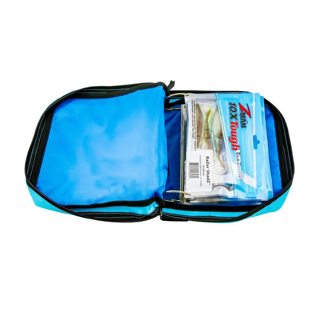 Z-Man Bait BinderZ open showing binder rings with ElaZtech bait bags