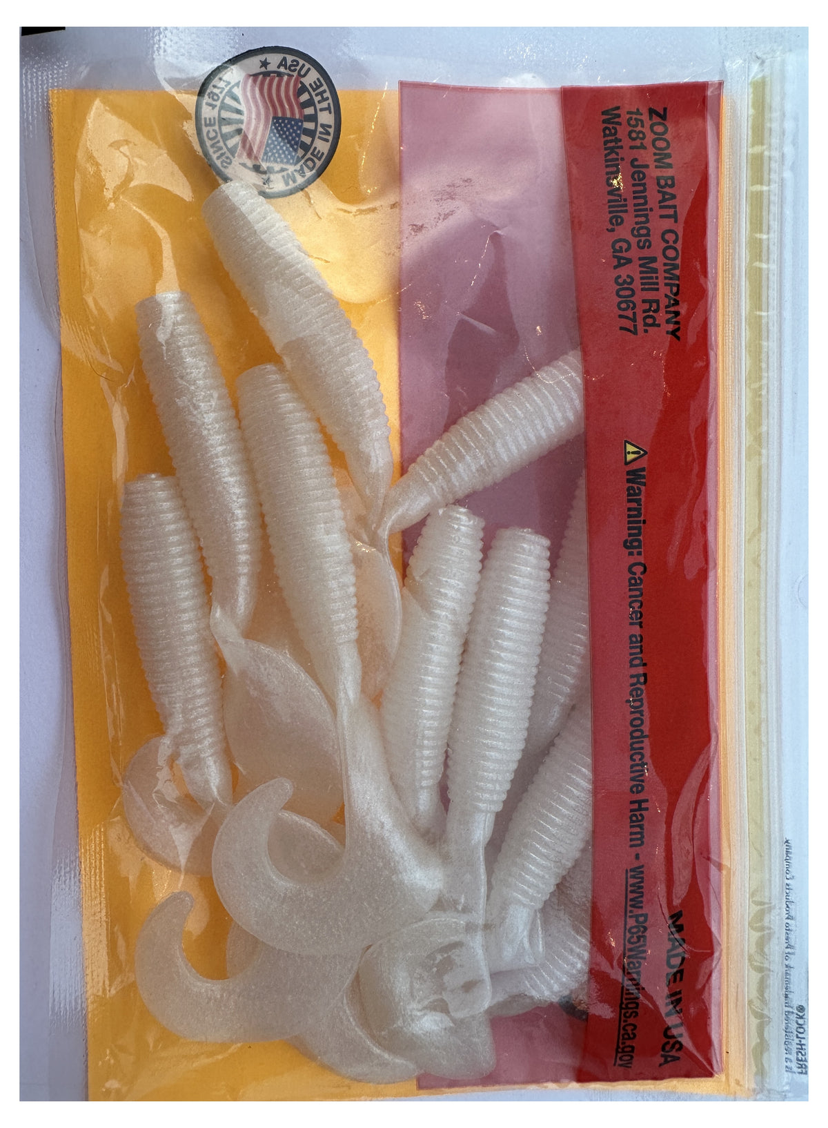 Zoom Fat Albert Grub bag back - Zoom Bait Company, White Pearl 10 pack